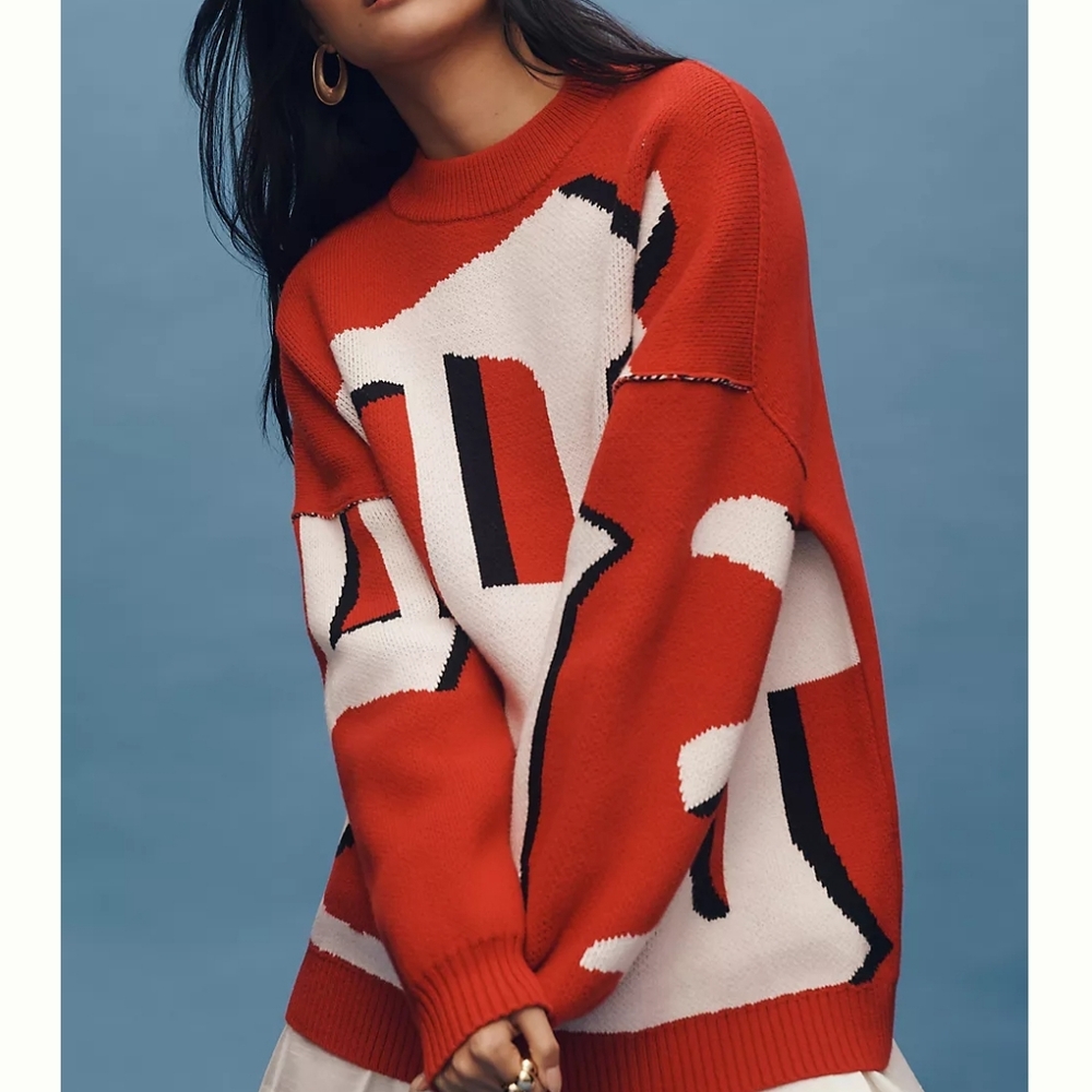 Red and White Graphic Sweater - Picture 4 of 4